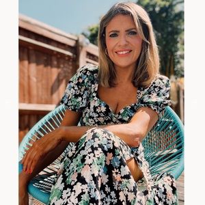 NWT black Floral Calf Length Dress with a Slit